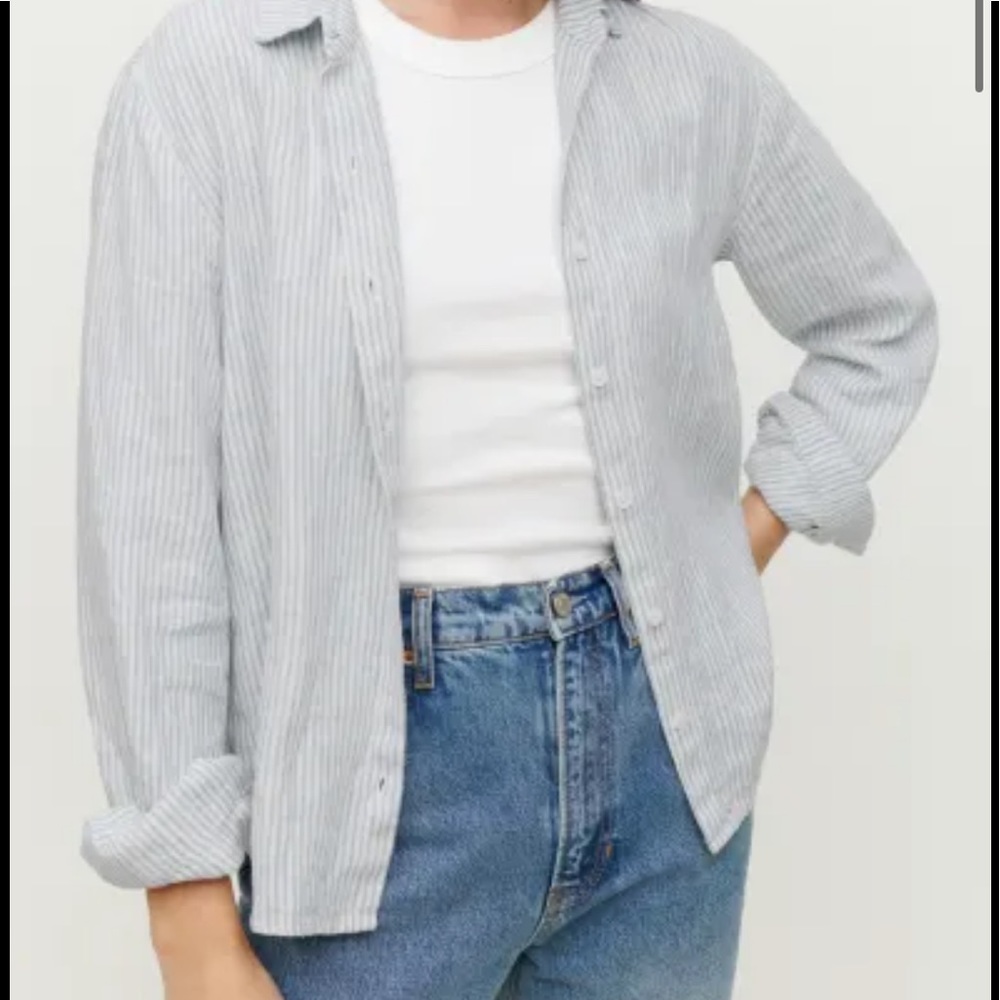 Reformation Preston Linen Top Color: Sourdough Stripe - Picture 7 of 13